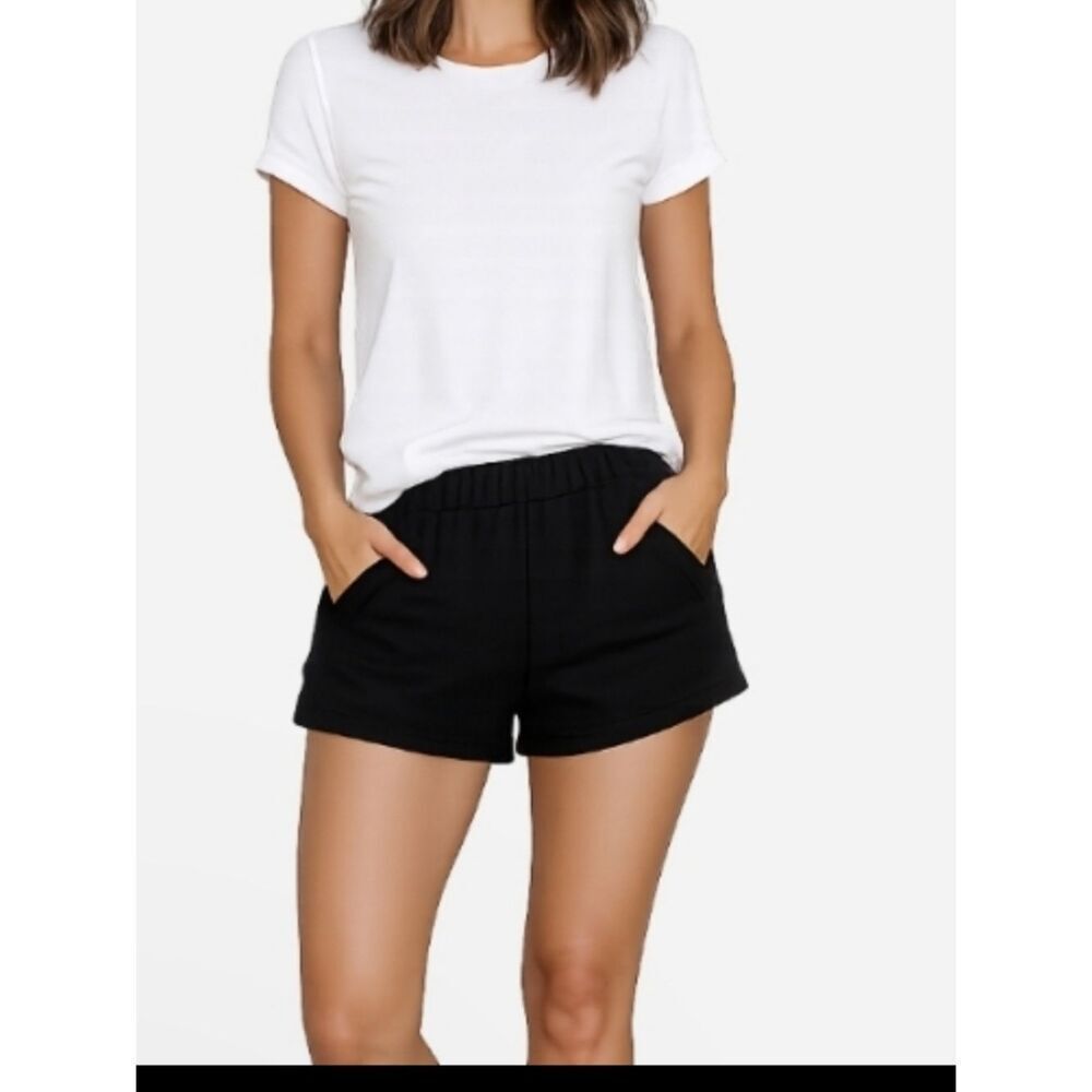 Tic Toc Essentials Momo Black Fleece Relaxed High Waist Lounge Shorts - Medium